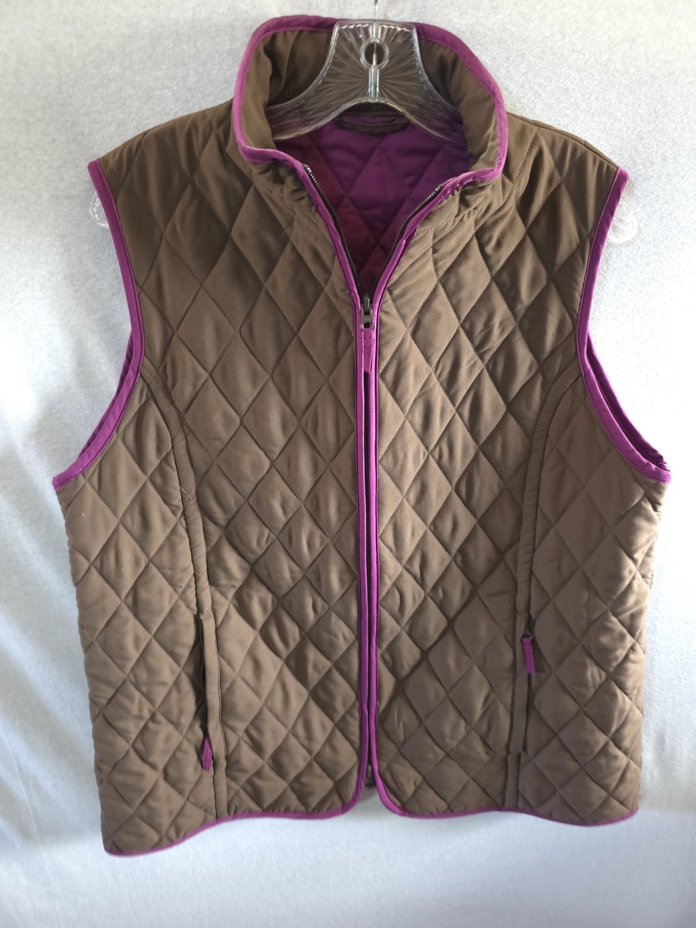 Quilted Brown Vest with Pink Trim - Women's Lightweight Layer